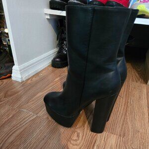 Black faux leather high ankle boots